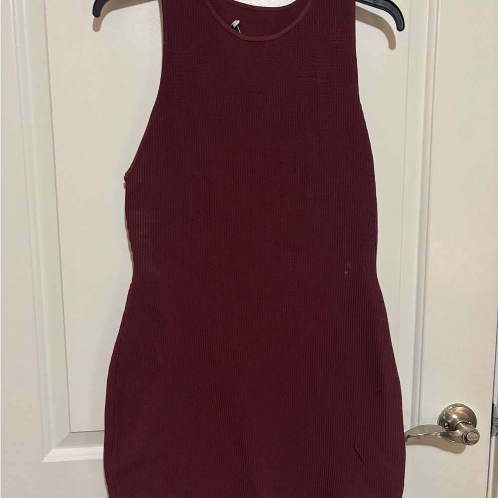 Aritzia Burgundy Ribbed Tank Dress